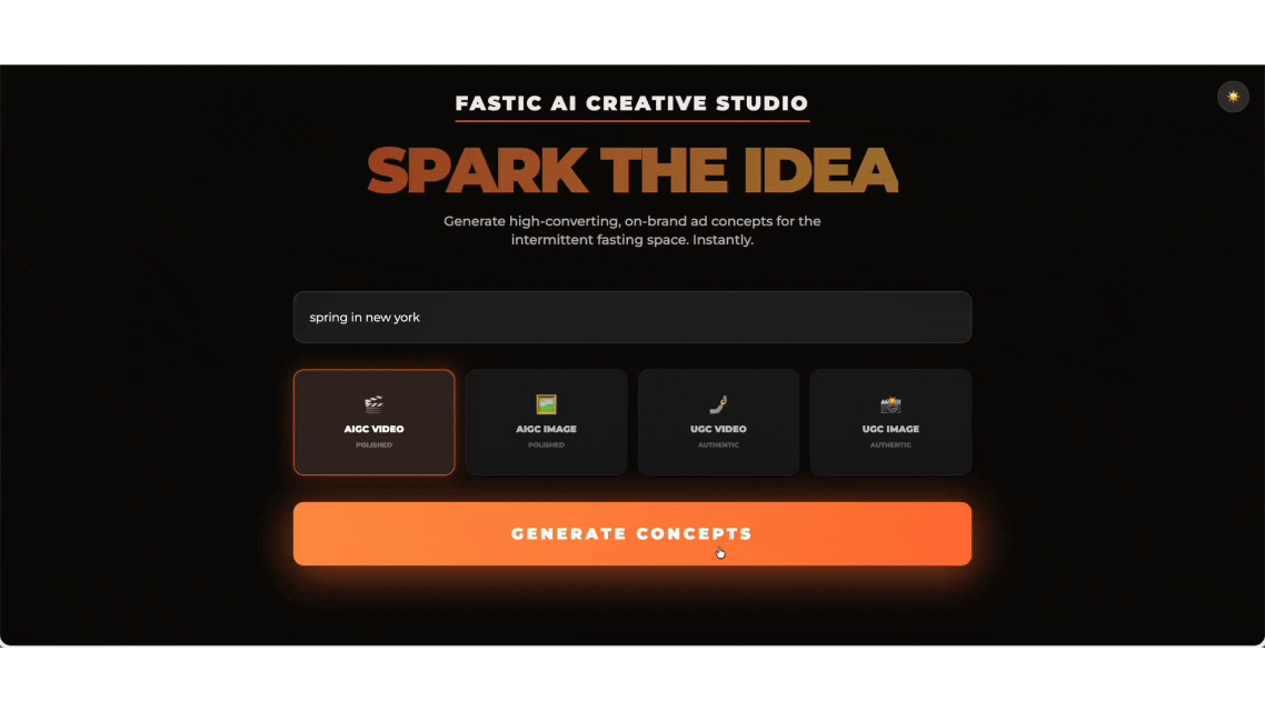 Admiral AI Ideation Engine generating creative assets from a text prompt