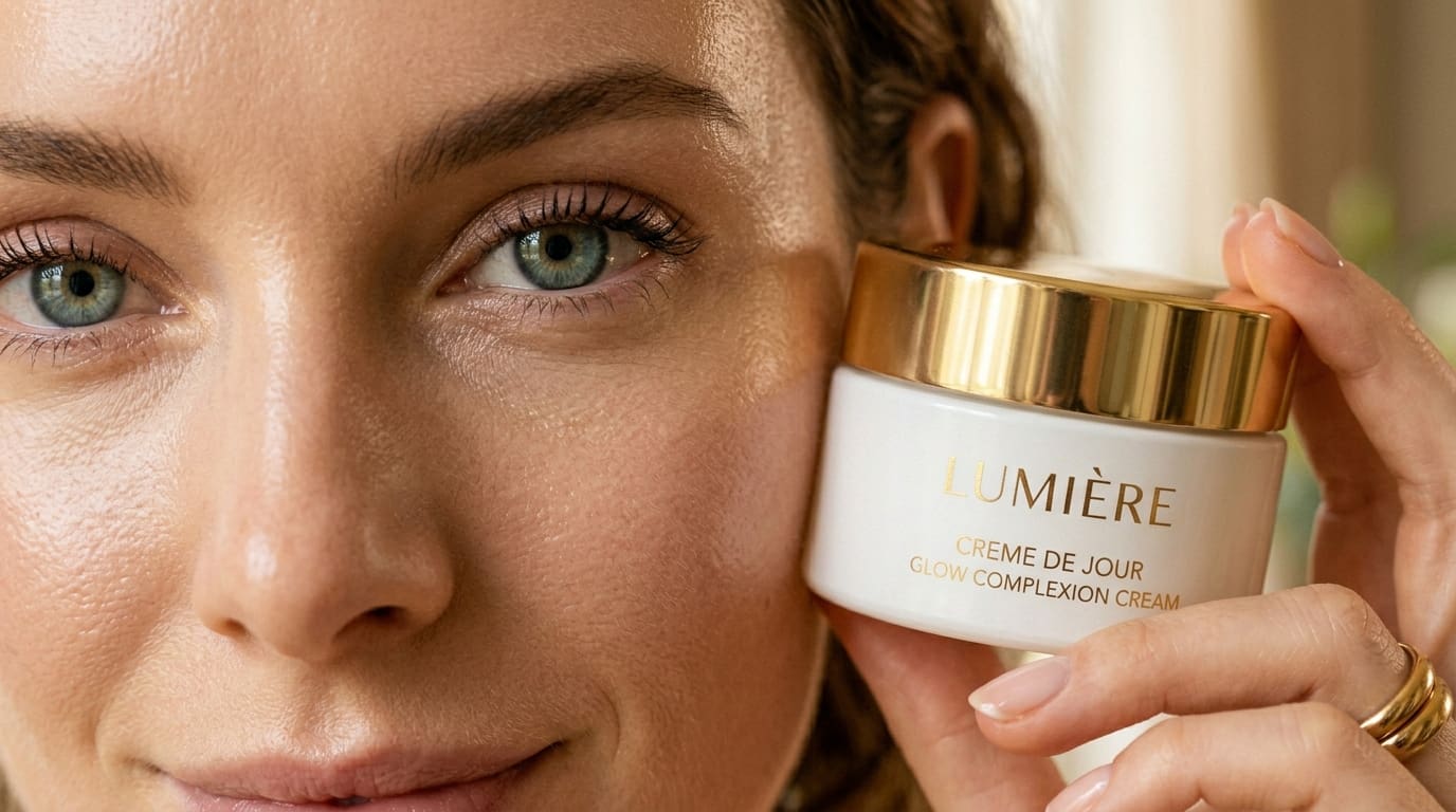 Woman holding luxury beauty product - AI product advertising