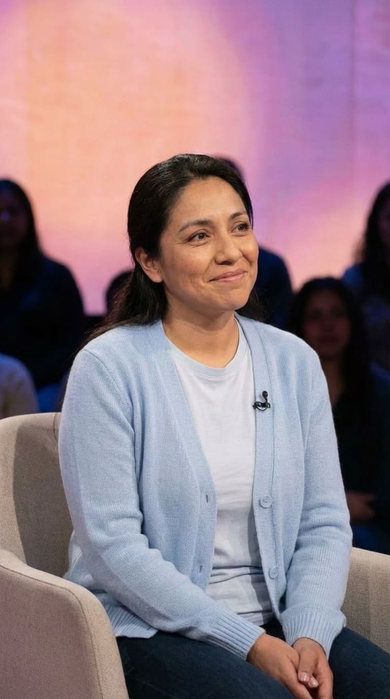 Woman on talk show stage - AI media content character